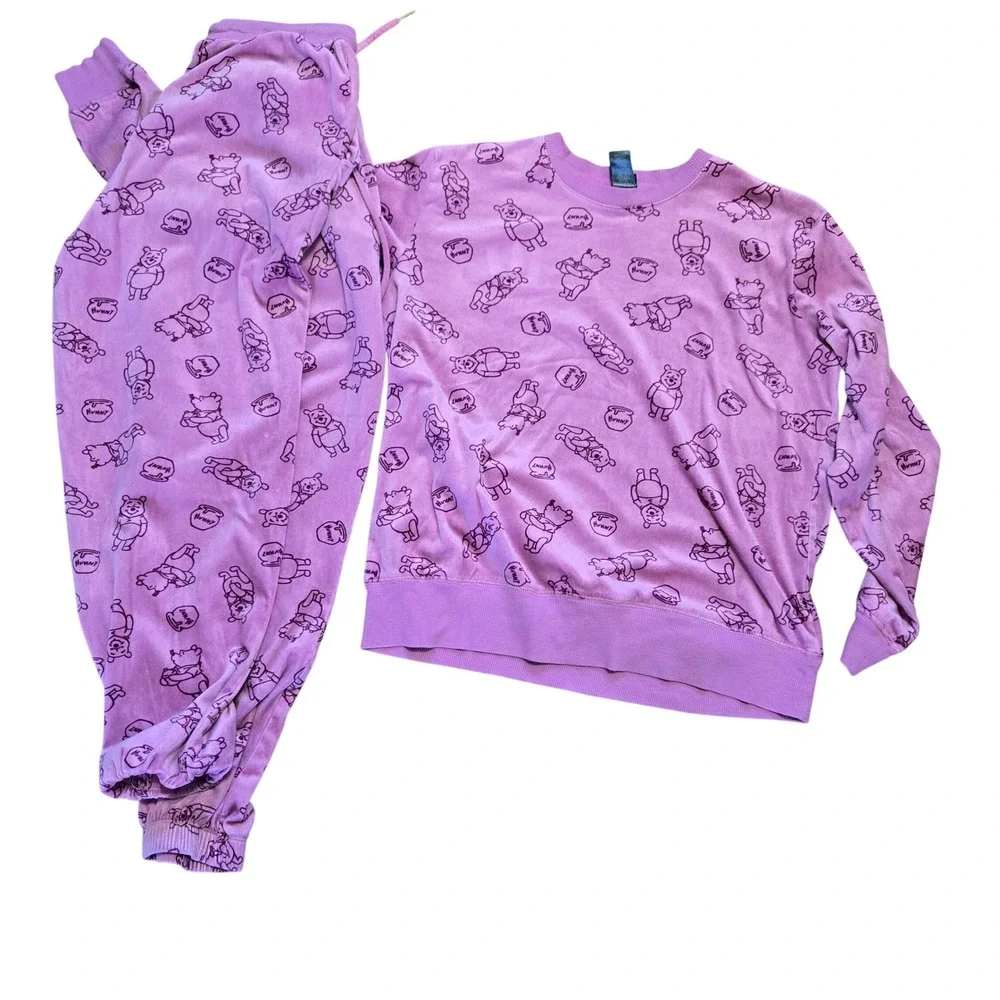 Disney Winnie the Pooh Pink Velvet Soft Like Cozy Lounge Pajama Set  Med 2pc - Picture 2 of 8